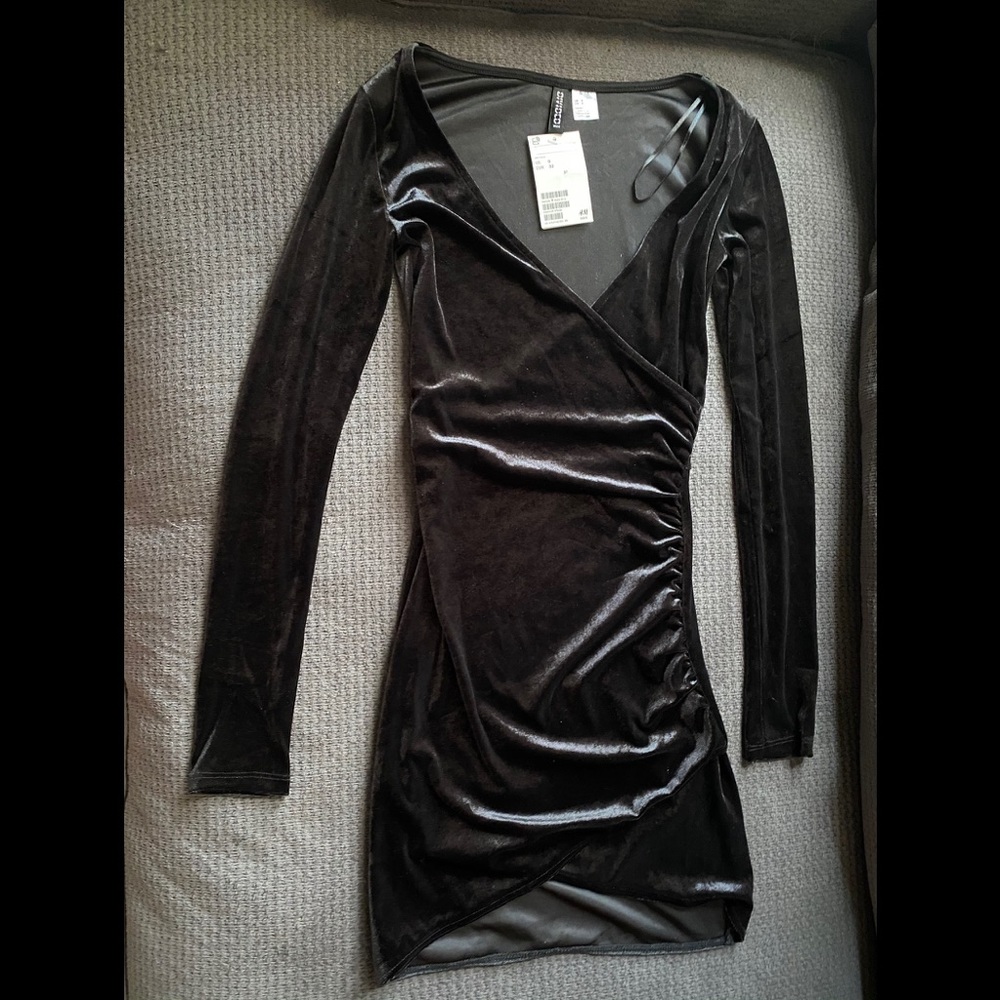 Discontinued Bodycon Black Velvet H&M Mini Dress